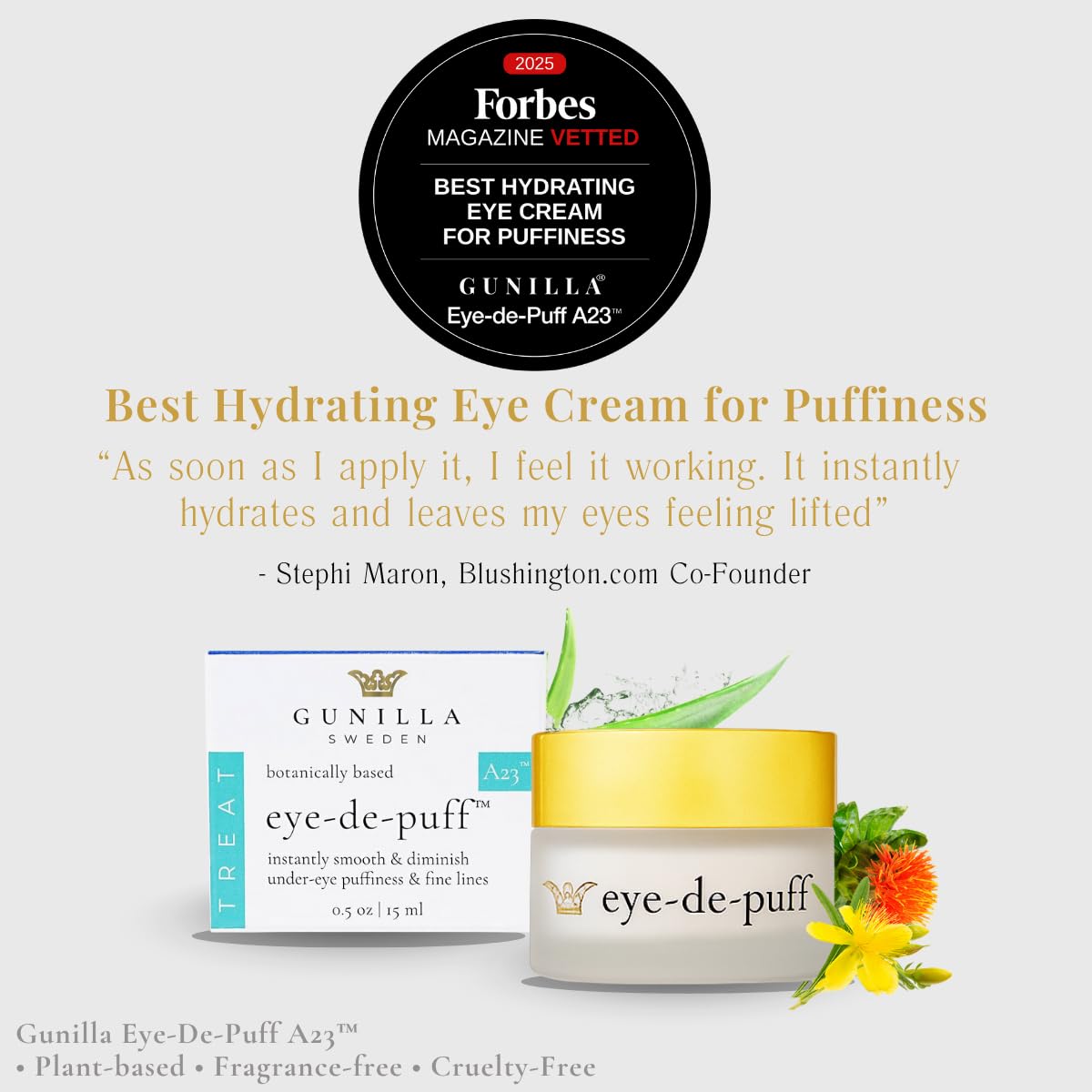 GUNILLA Anti-Aging Eye Cream Eye-de-puff A23 Concentrated with 23 Actives & Botanicals Hydrate & Help Reduce Fine Lines, Puffiness & Dark Circles, Natural, Peptides, Vegan - 5 oz