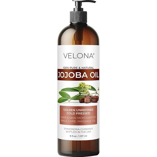 Jojoba Oil - 8 Fl Oz (With Pump) | 100% Pure and Natural | Golden, Unrefined, Cold Pressed, Hexane Free | Moisturizing Face, Hair, Body, Skin Care