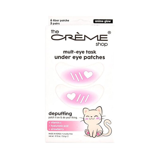 The Crème Shop Mult-Eye Task Under Eye Patches | Under Eye Patches for Puffy Eyes | Korean Skin Care | Vitamin C, Hyaluronic Acid, Strawberry - Anime Glow (3 Pack)