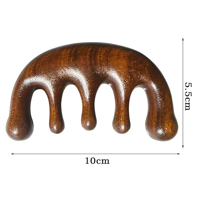Wooden Massage Comb - 100% Natural Handmade Pure Wood Five-tooth Meridians Scalp Massager - No Static Wide Tooth Comb for Head - Scraping Massage Tool (Plain Style)