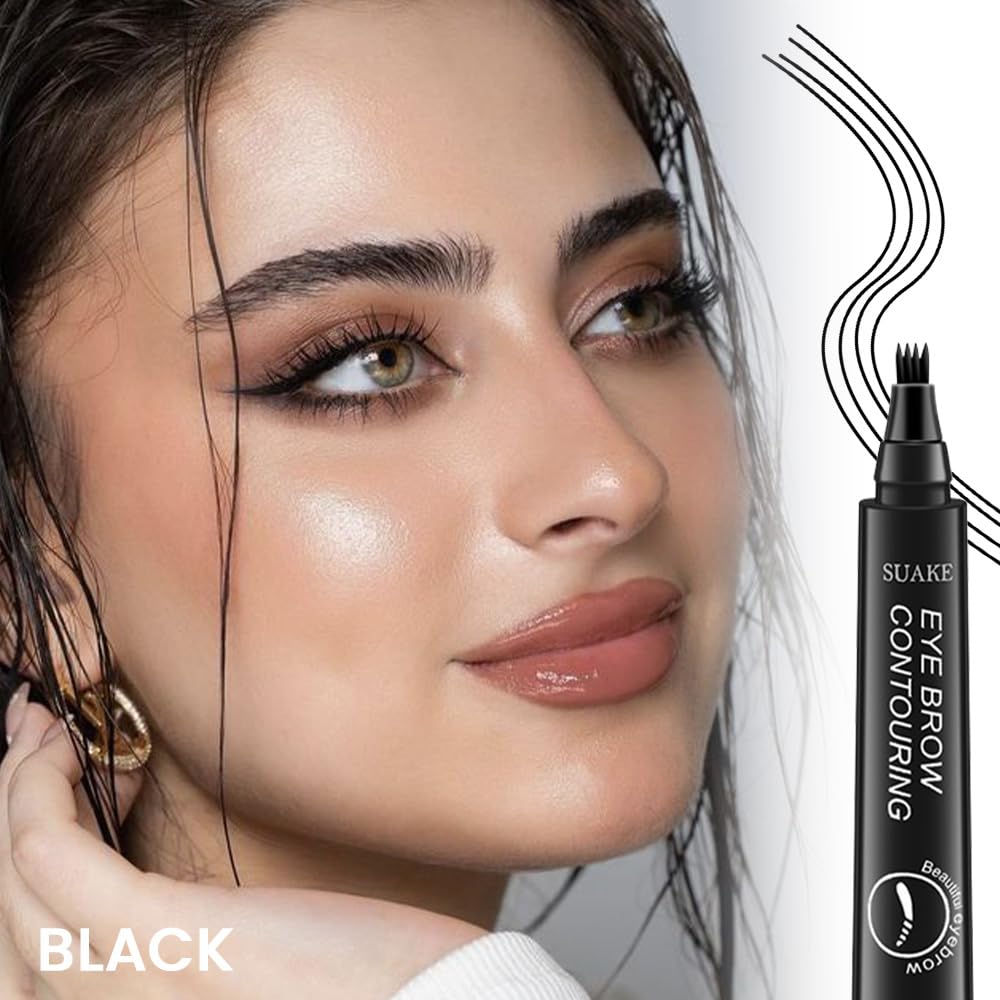 BINGBRUSH Eyebrow Ink Pencil by Brow Stylist -Micro 4 Point Brow Pen Lift & Snatch 2 Eyebrow Pen Kits with 3 Eyebrow Stencil Long-Lasting Waterproof Natural Eyebrow Hair (B-2Pc 05# Black)
