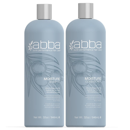 ABBA - Pure Moisture Shampoo & Conditioner Duo - Eliminates Frizz Cleanses, Hydrates & Strengthens Hair- Olive Butter & Peppermint Oil, 32 fl oz Each
