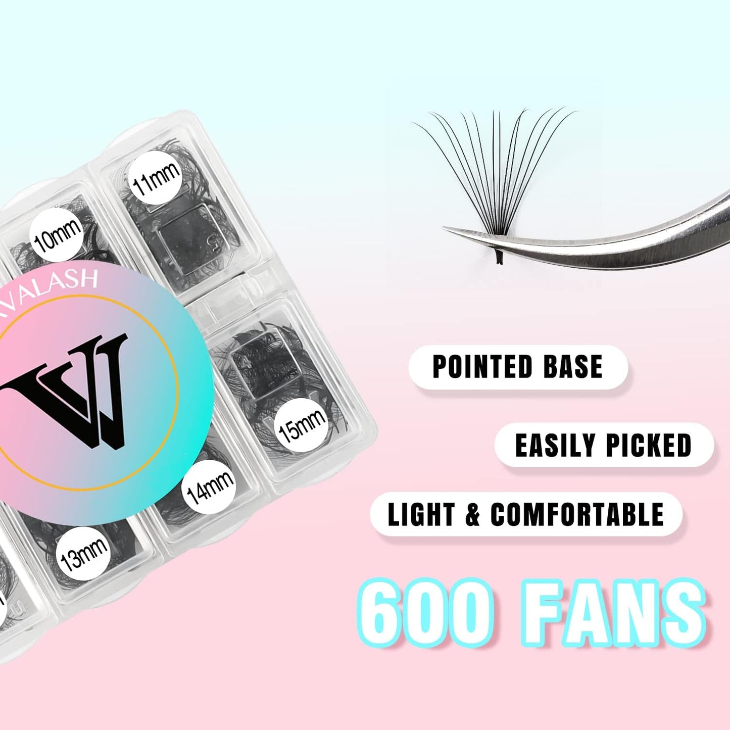 VAVALASH 600 Fans Premade Fans Eyelash Extensions 5D-24D Premade Lash Fans Promade Loose Fans Thin Base Premade Volume Lash Extension(12D-0.07-C-8-15mm)