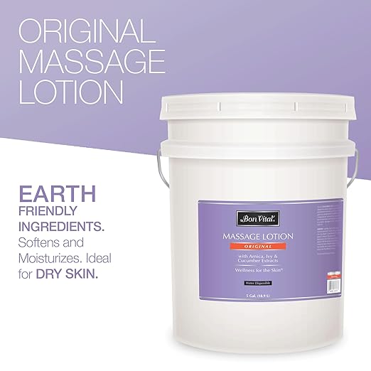 Bon Vital" - BVORIGL5G Original Massage Lotion for a Versatile Massage Foundation to Relax Sore Muscles & Repair Dry Skin, Lightweight, Non-Greasy Formula to Moisturize and Repair Dry Skin, 5 Gallon Pail