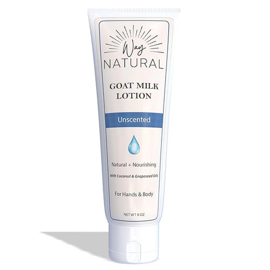 Goat Milk Lotion, Unscented (8oz) - Natural Hand & Body Lotion - Dry Skin Relief, USA Made - Goat Milk Hand Cream for Women & Men - w/Shea Butter & Aloe