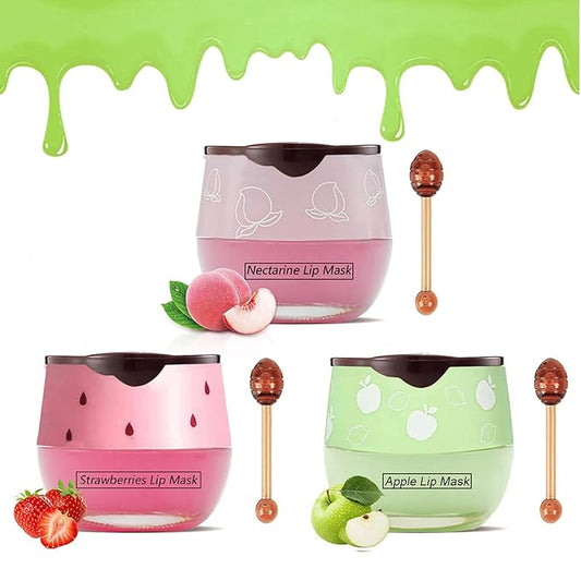 3PCS Bee Lip Balm Honey Pot Set, Moisturizing Propolis Mask, Hydrating Prevention for Dry and Cracked Skin, Exfoliating Scrubs, Sleep Mask Reduces Lines, Skin Care Products