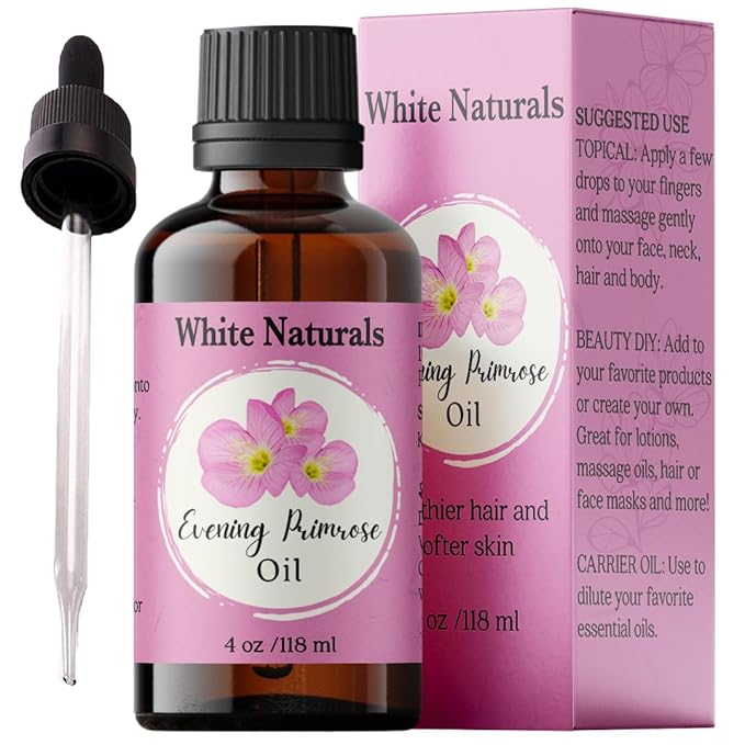 White Naturals Evening Primrose Carrier Oil – 100% Pure & Cold-Pressed, Lightweight & Nourishing Oil for Skin Care, Hair Care & DIY Beauty, 4oz