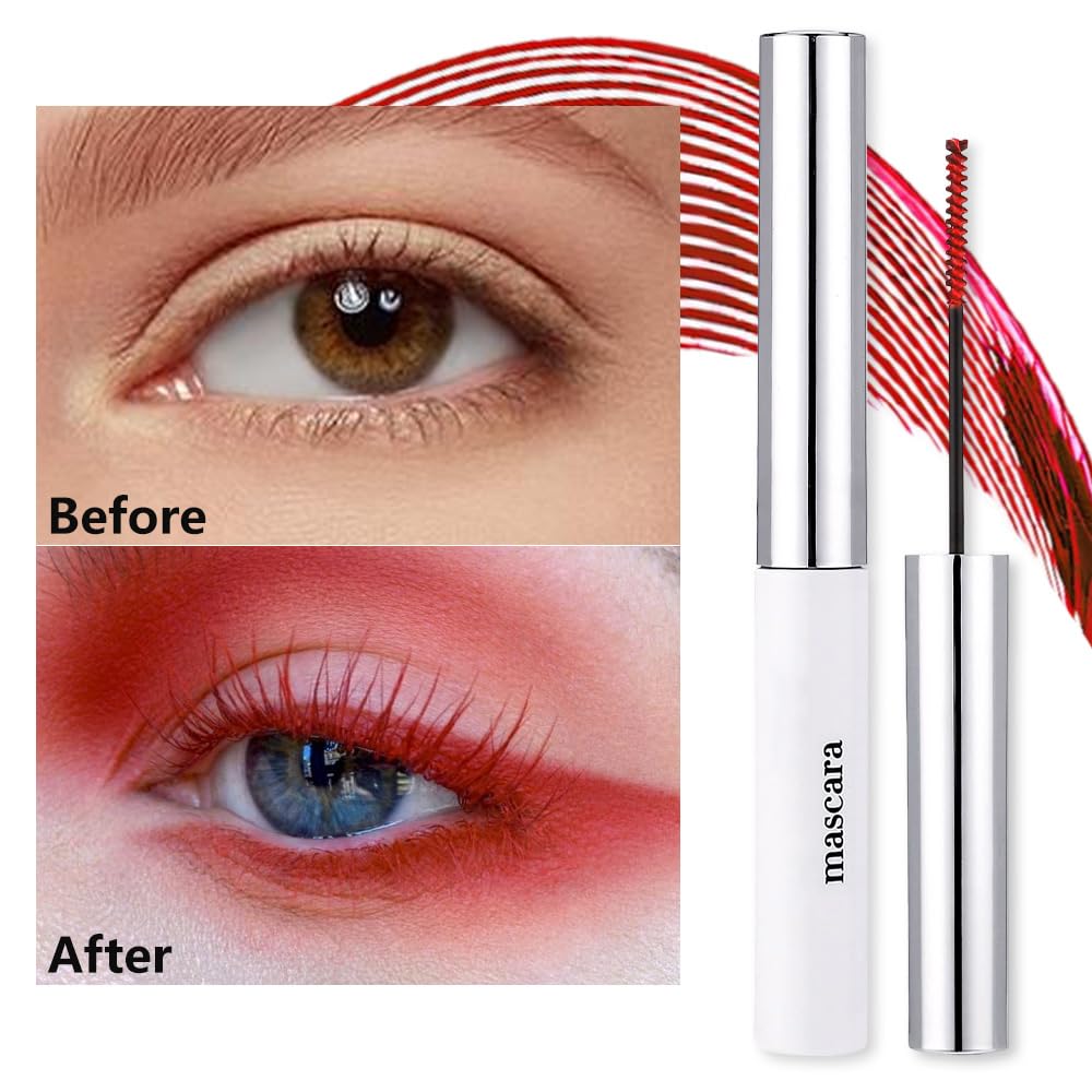 Colored Mascara for Eyelashes, Voluminous Colorful Mascara, Pink Purple Blue Green Red White Black Brown Lash Pack - Lengthening, Defining, Curling, Multiplying Formula (07#-Red)