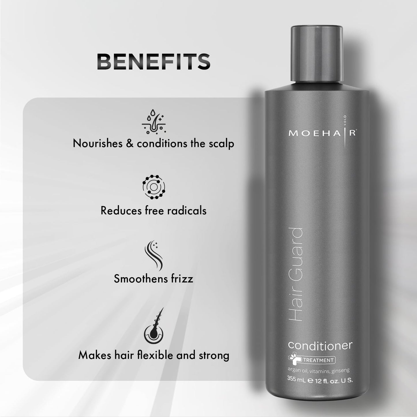 MOEHAIR Hair Guard Conditioner | Strengthens Roots and Boosts Hair Follicles | Infused with Vitamin-E, Argan Oil & Ginseng | Paraben & Sulfate Free (12 Fl. Oz)