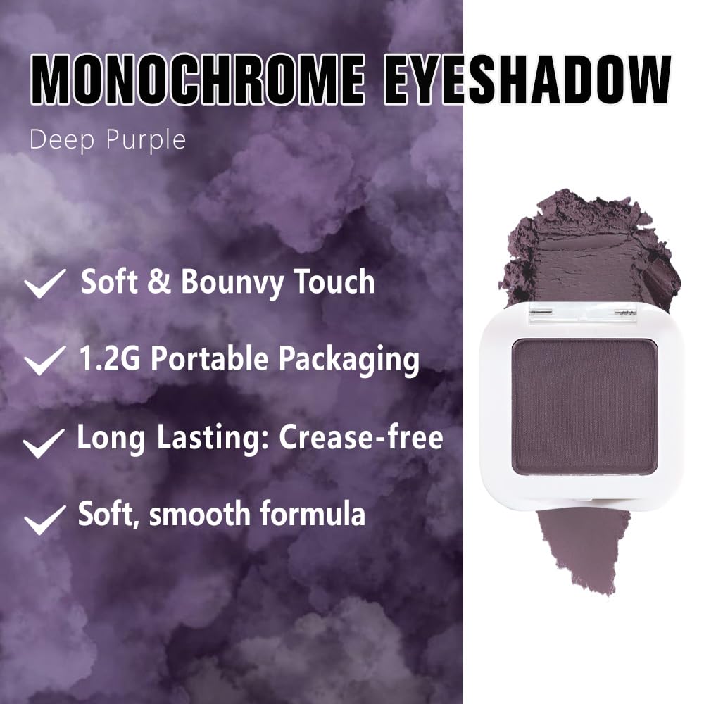evpct Deep Purple Matte Single Eye Shadow Palette Makeup for Older Women, Purple Natural Pressed Eyeshadow Palette for Eyes, High Pigment Long-lasting Mini Monochrome Eyeshadow Sombra Para Ojos