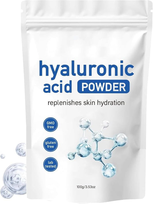 Hyaluronic Acid Powder, Hyaluronic Acid Powder for Skin Care，Low Molecular Weight, Vegan Cosmetic Grade，Water Soluble Hydrating Ingredient for Skin Moisture，DIY Facial Serum（100g/3.52oz）