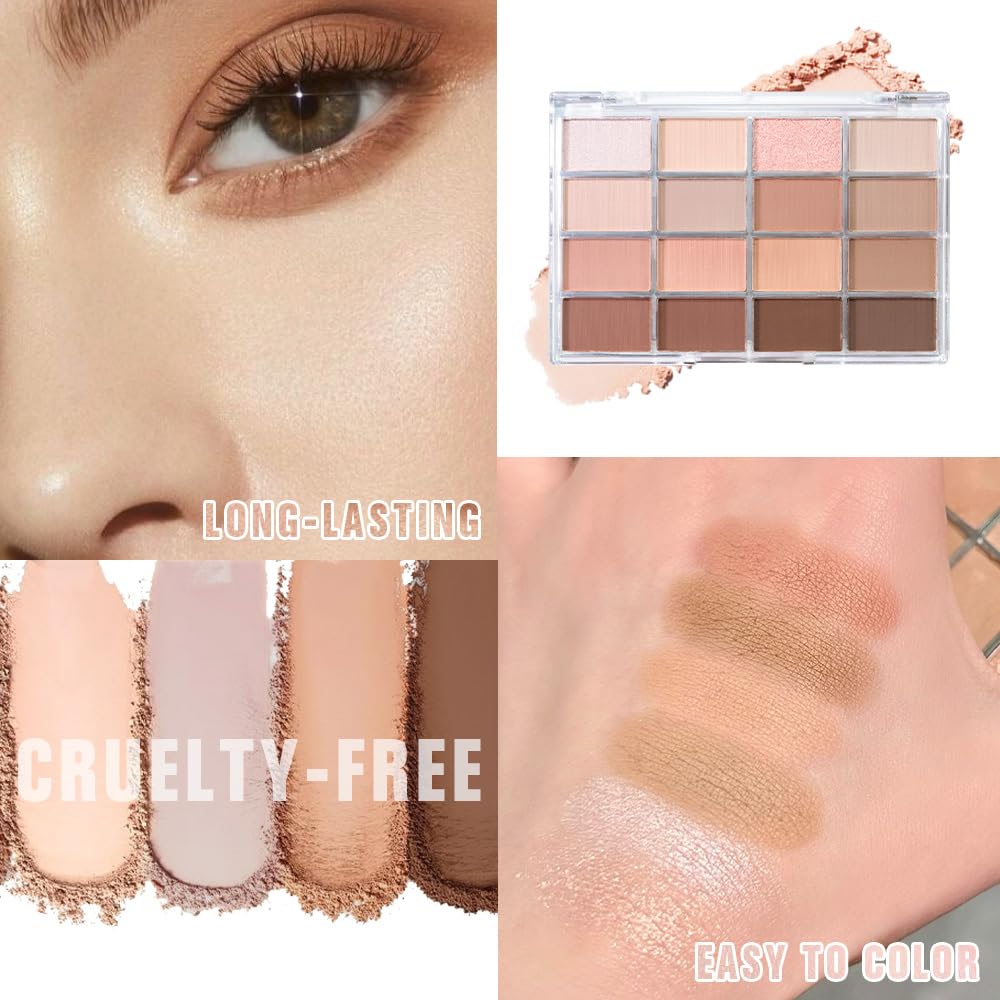 AMY'S DIARY 16 Colors Nude Brown Eyeshadow Palette – Matte & Shimmer Finishes – Warm Caramel, Mocha, Champagne & Taupe Tones eye shadow – Highly Pigmented Neutral Eye Makeup Palette for woman