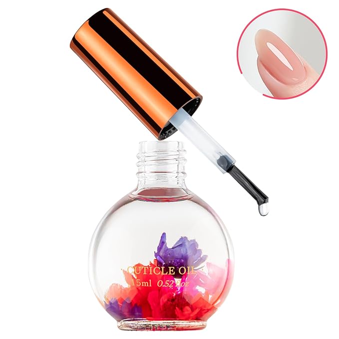 JIASHENG Cuticle Oil, Scented Cuticle Nail Oil Infused with Real Flowers, Hydrates, Moisturizes, Strengthens, Repairs, Revitalizing Cuticle Oils for Nails Damage Dry Cuticle, Rose, 15 ml /0.52 fl. oz