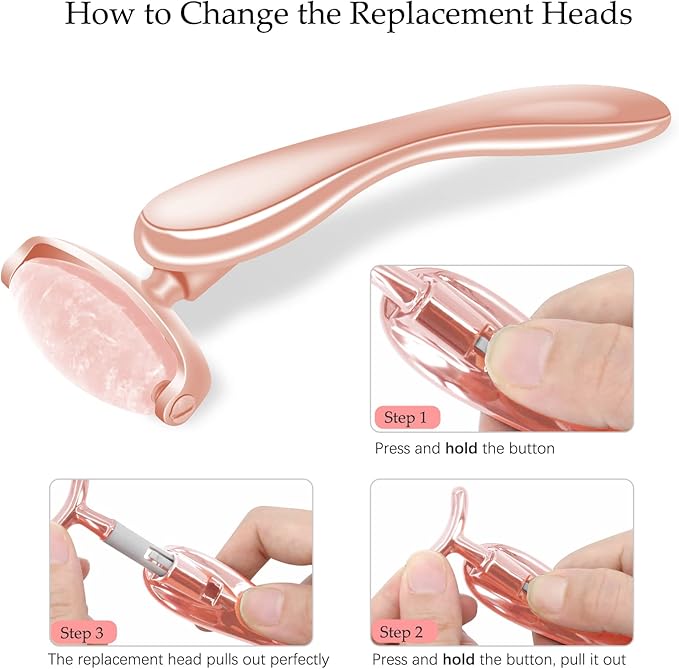 I·B·N G Jade Face Roller, Facial Rollers for Women, Face Massage Skin Care Beauty Tools with 3 Interchangeable Heads (Pink+Rose)