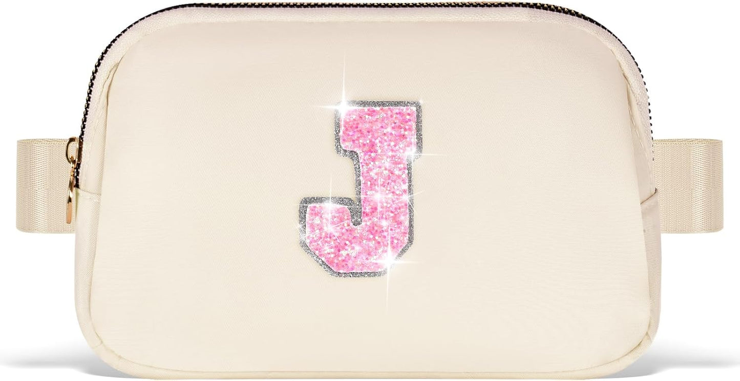 Fanny Pack Belt Bag Crossbody Bags with Initials Letter Patch Trendy Stuff for Teens Cute Stuff Birthday Gifts for Teenager Girls | Khaki,Initial J