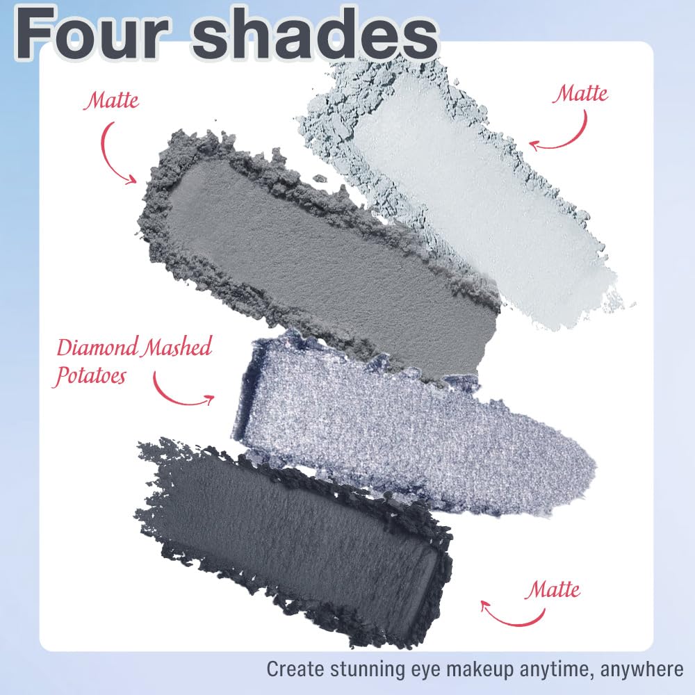 Eyeshadow Quads Smoked Blendable Glitter Matte Eyeshadow Palette,Light Grey Silver Black Sparkly Four Eyeshadow Palette Makeup,Everyday Nature Long-Lasting Waterproof Smokeds Women Girls Eyeshadow 4#