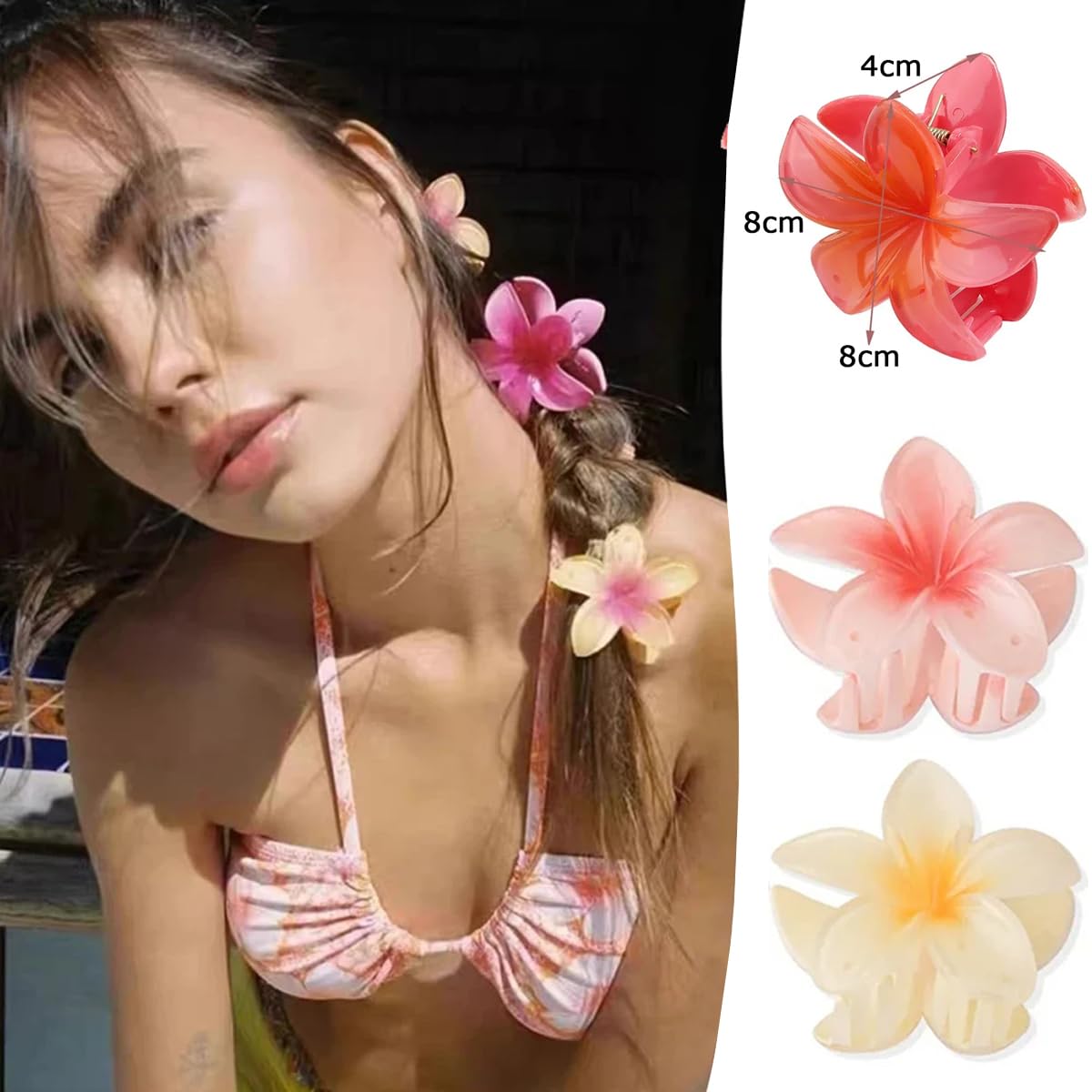 6Pack Plumeria Flower Hair Clips for Women - Gradient Big Flower Acrylic Hair Clip Sweet Hairpins Hair Clips Crab Clamps Barrettes Hawaiian Non-Slip Fashion Beach Hair Accessories