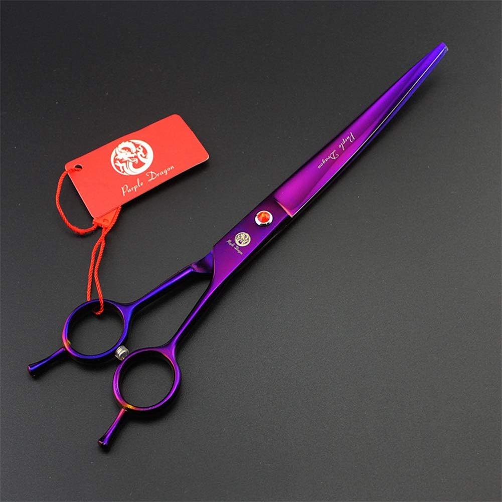 Purple Dragon 8.0 inch Dog Hair Cutting, Curved and Thinning Scissors Shear Pet Grooming Tool Kit (Purple)
