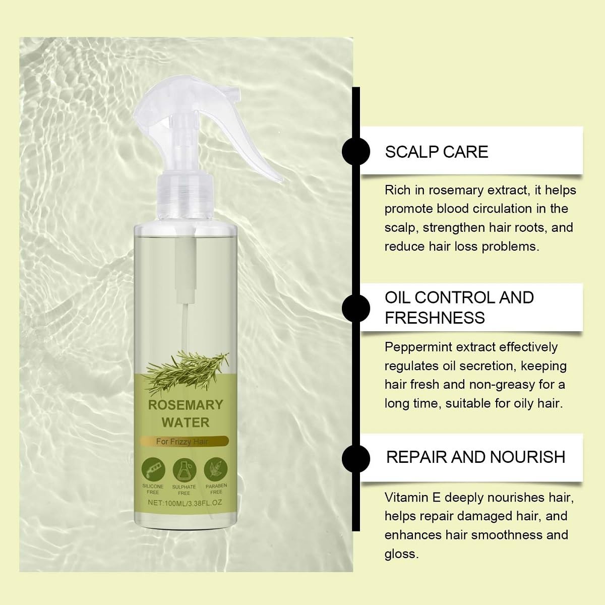 Rosemary Spray for Hair Growth, Nourishing Dry Damaged & Growth Hair. (1Pcs)