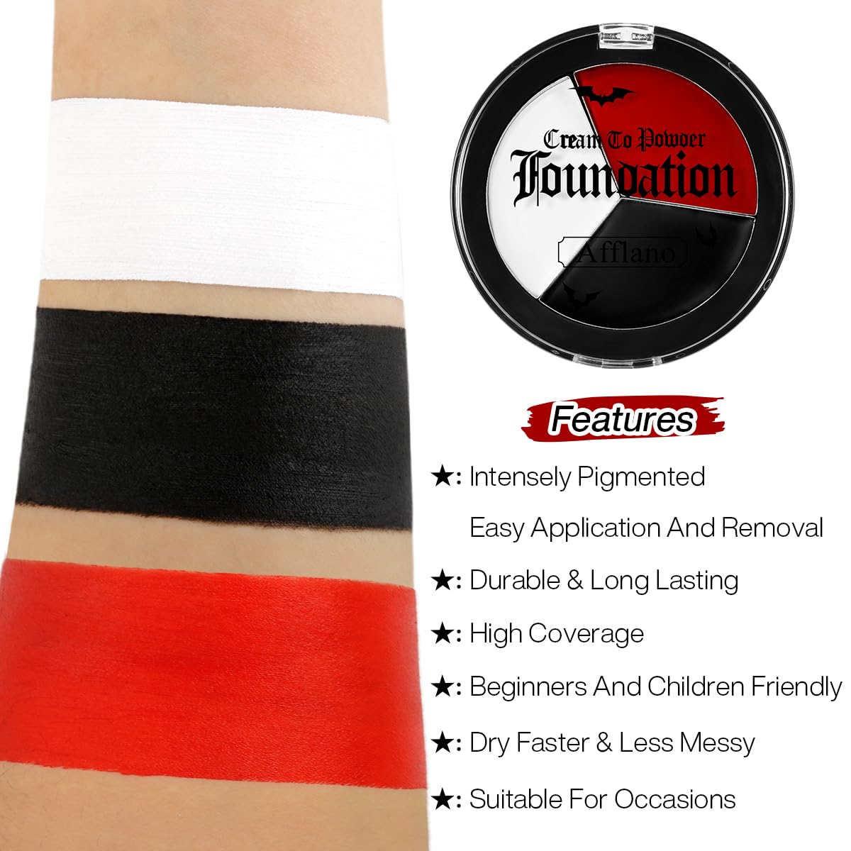 Goth White Black Red Face Paint Makeup Foundation, Clown Halloween White Face Body Paint Makeup Semi-Matte, Non Toxic FX Eye Black Red Body Painting Zombie Vampire Costume Party Cosplay Greasepaint