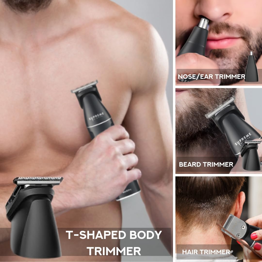 Supreme Trimmer All-in-One Waterproof Multigroomer for Men | Beard, Body, Pubic & Nose Hair Trimmer Kit | No-Nick LCD Grooming Clippers, Rechargeable Full Body Shaver | SMG3030