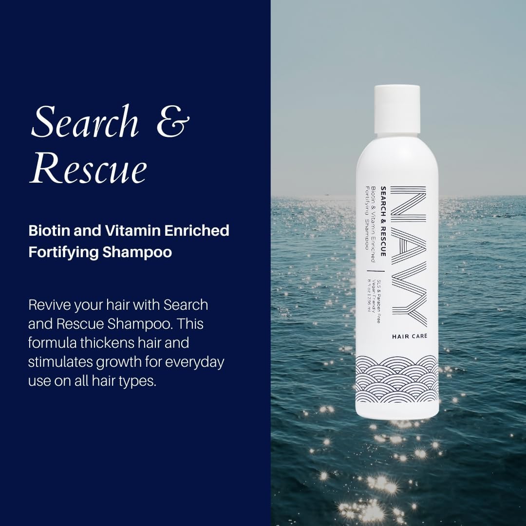 NAVY HAIR CARE Search and Rescue Shampoo | Biotin and Rosemary Oil Enriched for Hair Growth | Paraben Free | 8 oz (Pack of 2)