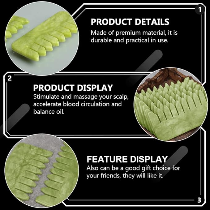 Healifty 2pcs Jade Comb and Brush Set - Wide Tooth Hair Comb, Facial Massage Board for Scalp, Head Guasha, and Cosmetic Use