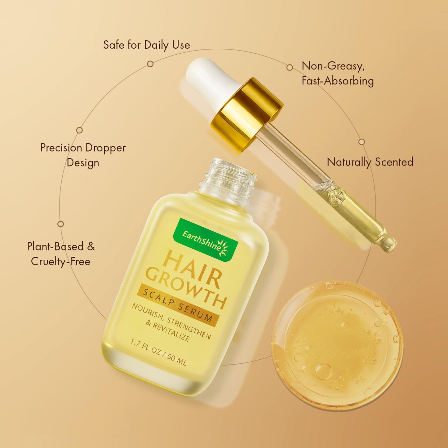 EarthShine Advanced Hair Growth Serum: 50mL Anti-Hair Loss Scalp Serum - Hair Thickening Serum with Amino Acids, Caffeine & Rosemary Oil Promotes Healthy Scalp & Fuller-Looking Hair