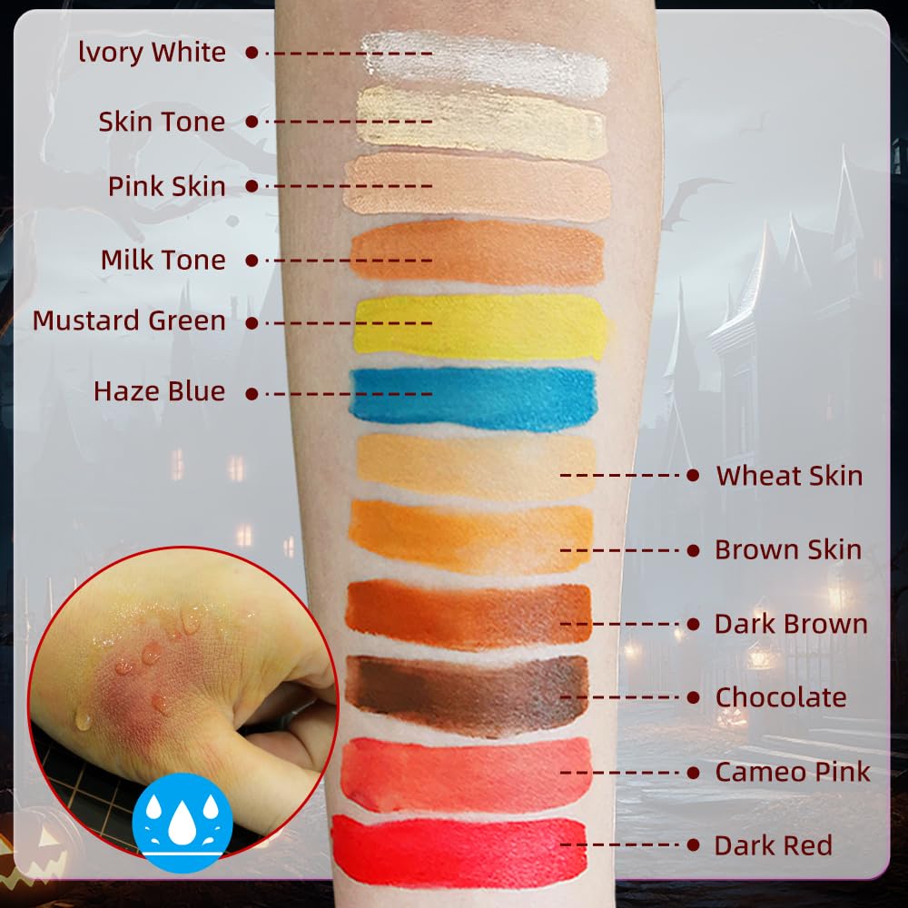 Halloween Makeup Special Effects SFX Makeup Kit 12 Colors FX Palette Face Body Painting with Fake Blood,Scar Wax,Spirit Gum,Castor Sealerm,Extension Oil,for Clown makeup,Zombie