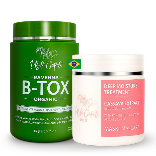 I Belli Capelli Ravenna B-tox Organic Kit, 52.8 Fl Oz - Hair B-tox Treatment & Argan Oil Mask for Anti-Frizz, Volume Reduction, Smoothing Hair