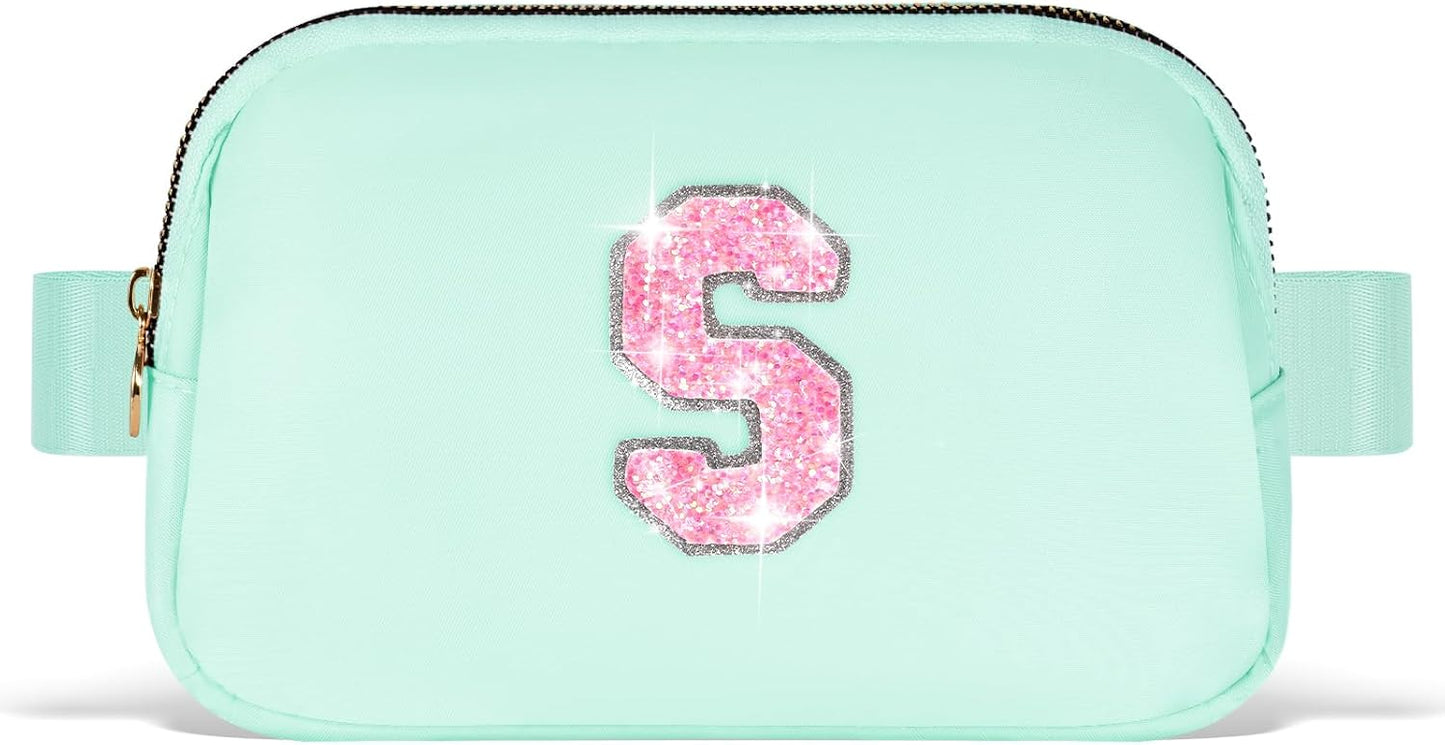 Fanny Pack Belt Bag Crossbody Bags with Initials Letter Patch Trendy Stuff for Teens Cute Stuff Birthday Gifts for Teenager Girls | Light Green,Initial S