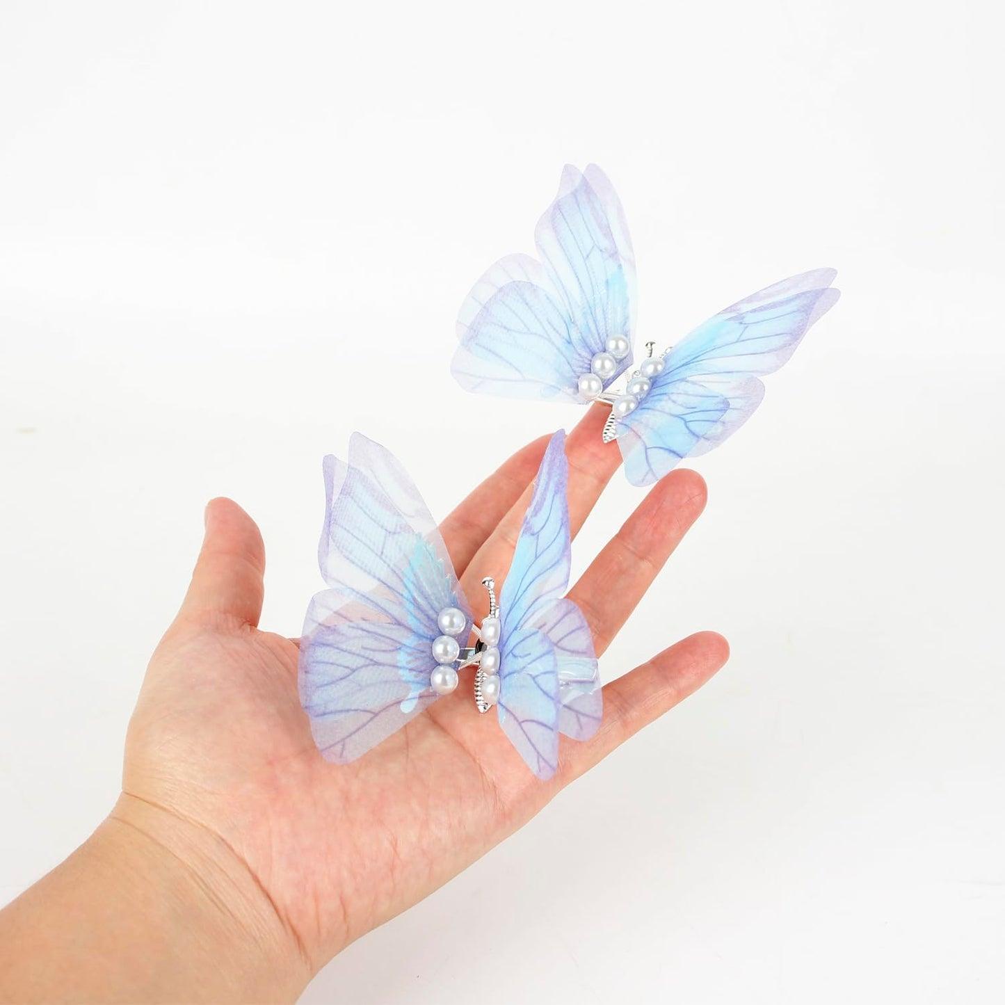 Blue Butterfly Medium Hair Clips Set - 2 Pcs with Dangling Wings - Beautiful Butterfly Hair Accessories for Girls & Women