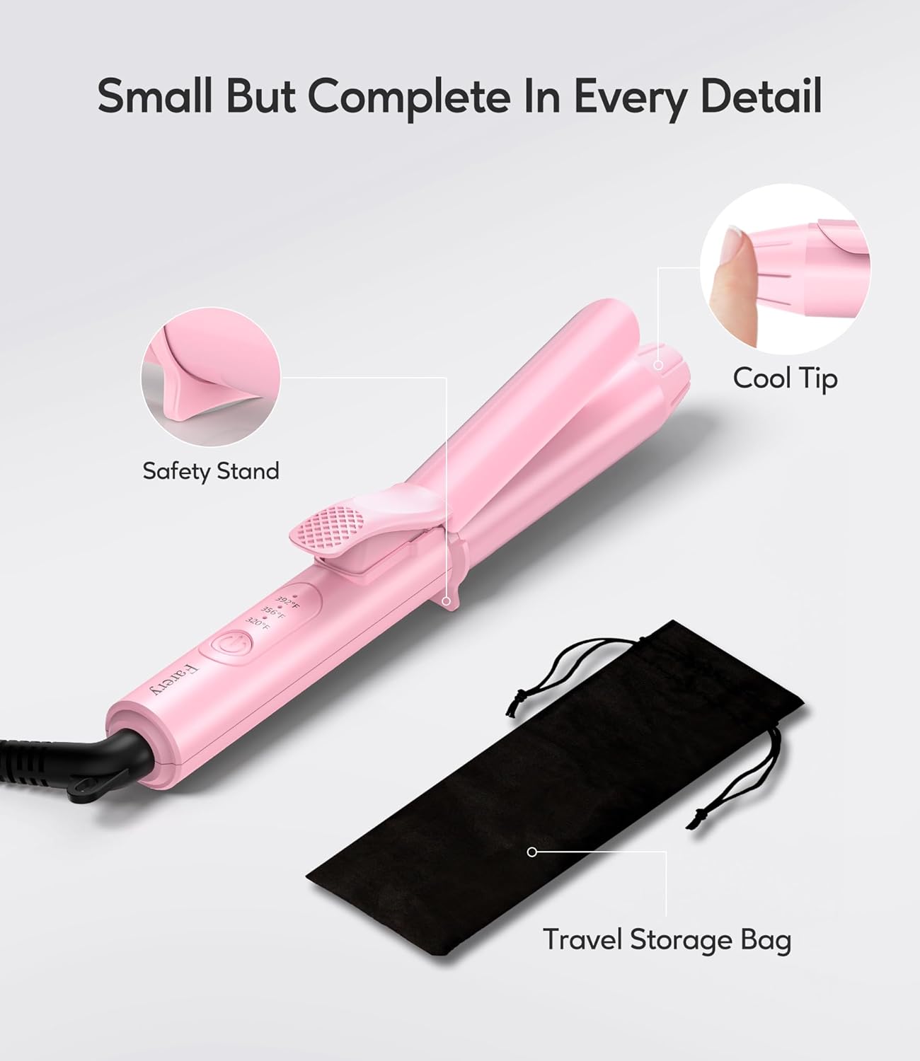 FARERY Mini Curling Iron 1 Inch, Ceramic Mini Hair Curler with 3 Adjustable Temperature, Dual Voltage for Travel,