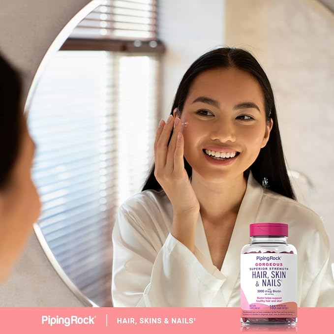Piping Rock Hair Skin and Nails Vitamins | 165 Softgels | 5000 mcg of Biotin Extra Strength | with Argan and Coconut Oil | Non-GMO, Gluten Free Supplement