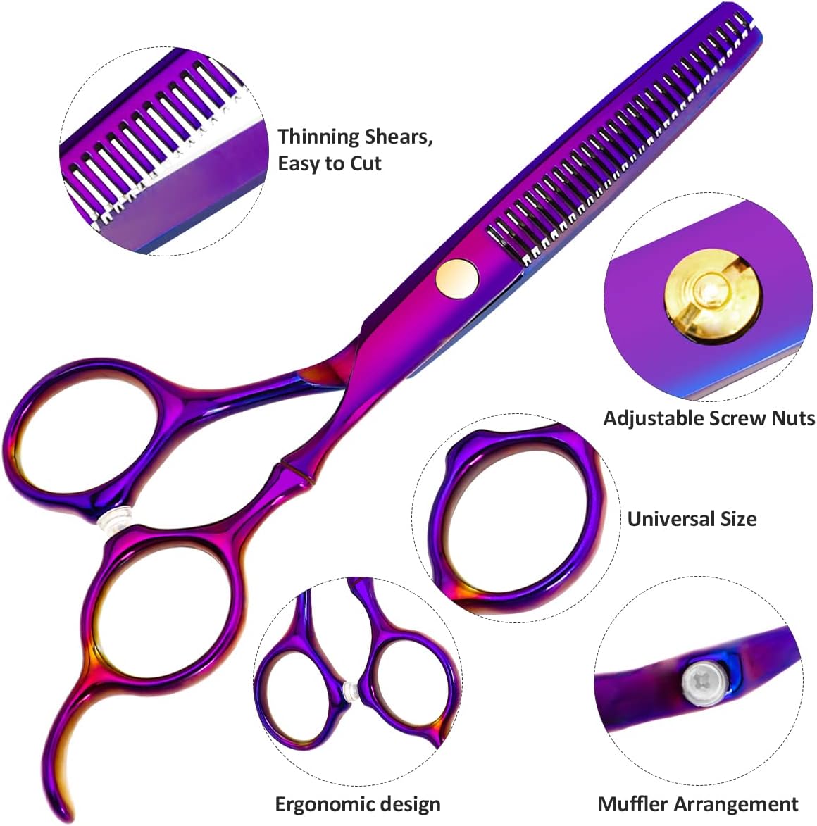 Professional Hair Cutting Scissors Sets Stainless Steel Barber Hairdressing Scissors Multifunctional Salon Thinning Scissors Straight Shears Tools Gifts for Mom Dad Friends (Purple)