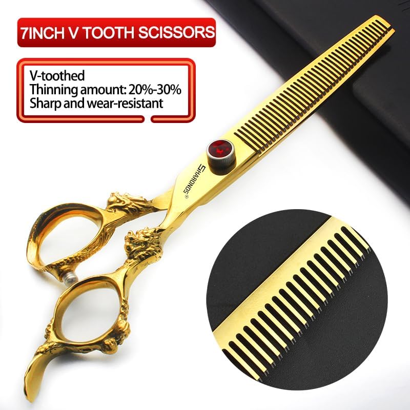 7" 7.5" 8"9" Professional Hairdressing Scissors Barber Salon Hair Cutting Dragon Shears (Large). (7 inch 3pc-B)