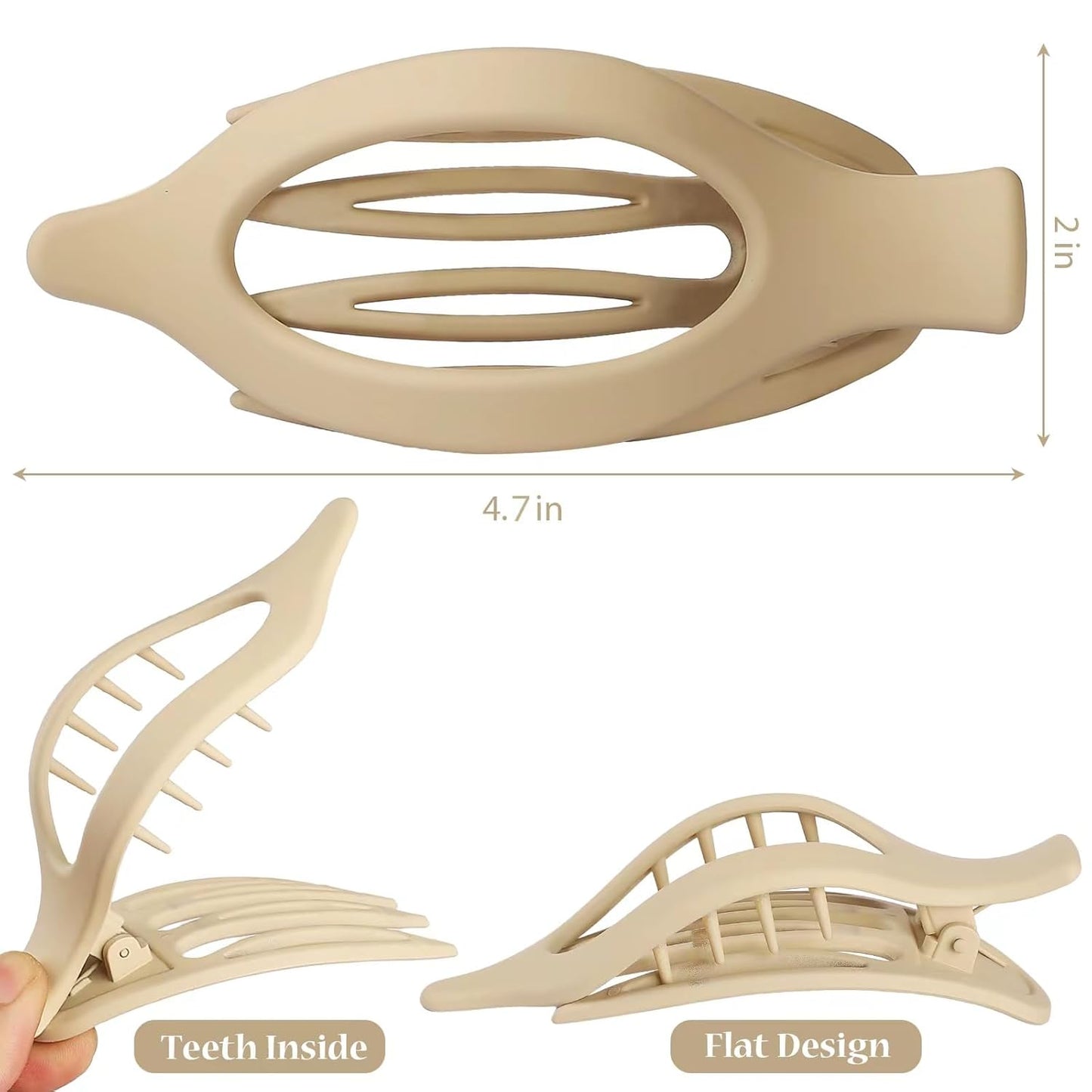 Flat Hair Clip 6 pcs Lay Down Claw Clips Hair Accessories for Women -Brown