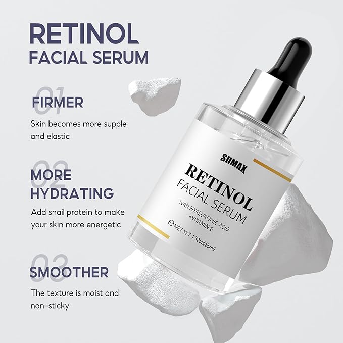 Retinol Serum for Face, Daily Anti Aging Facial Serum Skin Care Treatment with Hyaluronic Acid and Vitamin E, Smoothing Face Oil for Fine Lines and Wrinkles, Hydrating Serum for Even Tone 1.52 fl. oz