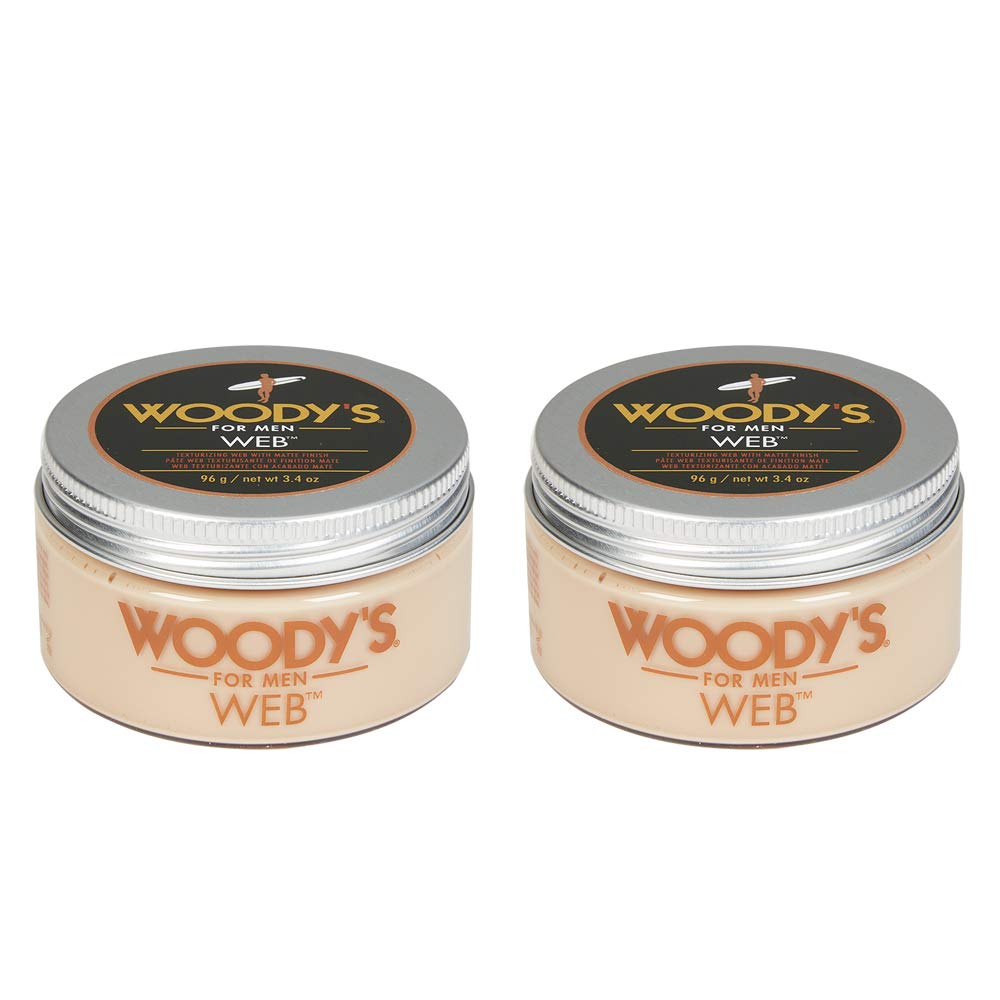 Woody's Web Clay Pomade for Men - Texturizing Hair Clay for Men, Flexible Hold Natural Look & Matte Finish, 3.4 oz, 2 Pack