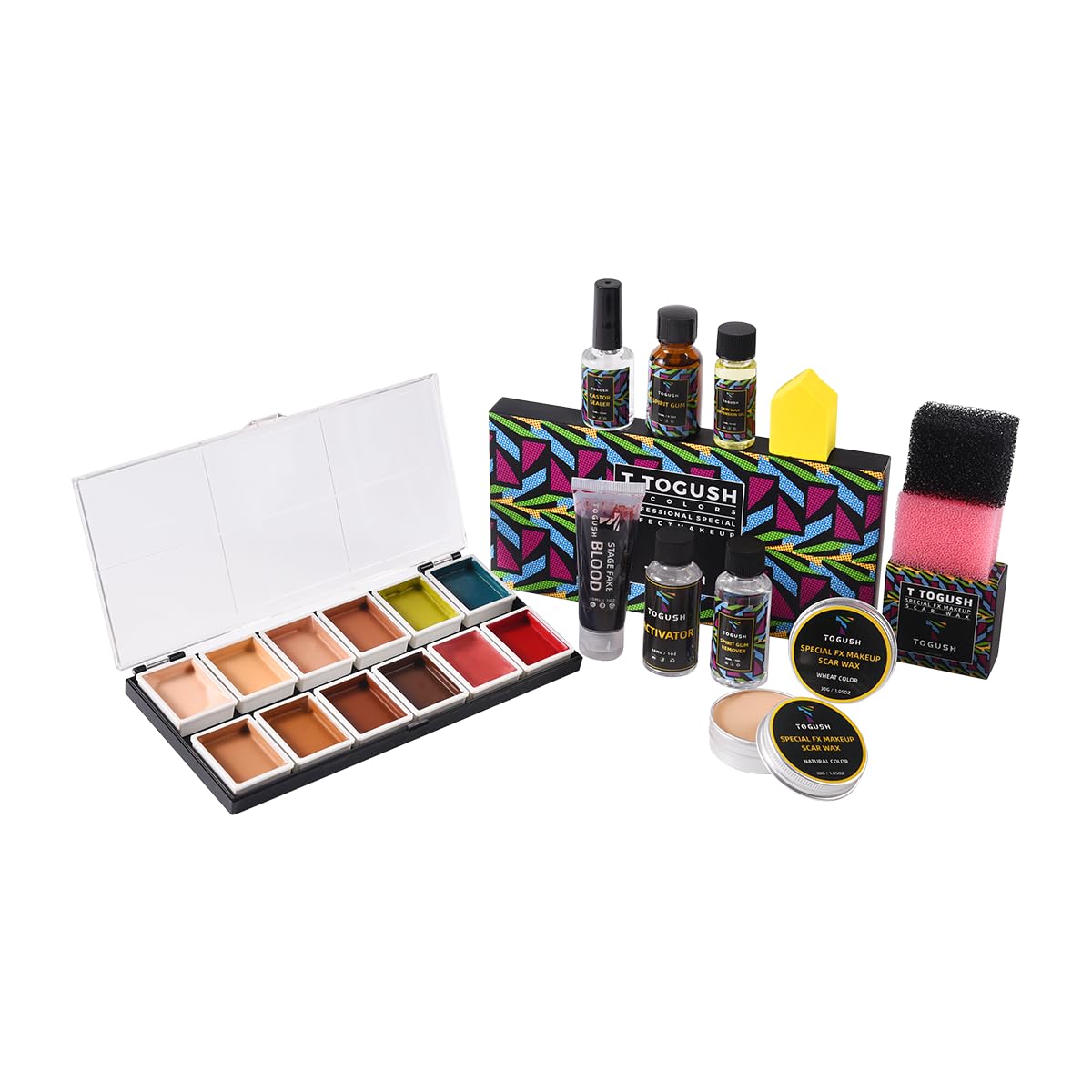 Halloween Makeup Special Effects SFX Makeup Kit 12 Colors FX Palette Face Body Painting with Fake Blood,Scar Wax,Spirit Gum,Castor Sealerm,Extension Oil,for Clown makeup,Zombie
