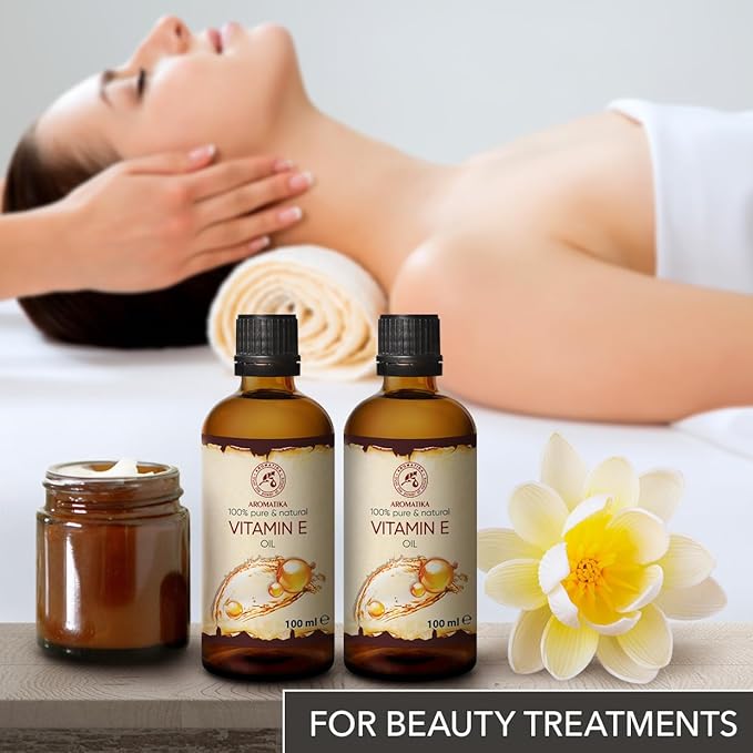 Vitamin Oil E 200ml - Tocopherol - 100% Natural & Pure - Rich in Vitamin E - Anti Aging Oil Against Wrinkles of All Kinds - Care for Face - Body Care - Hair - Ideal for Sensitive Skin, 2 bottles of 100 ml