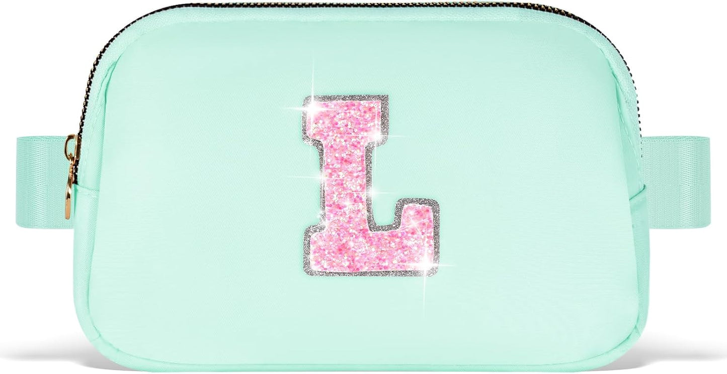 Fanny Pack Belt Bag Crossbody Bags with Initials Letter Patch Trendy Stuff for Teens Cute Stuff Birthday Gifts for Teenager Girls | Light Green,Initial L
