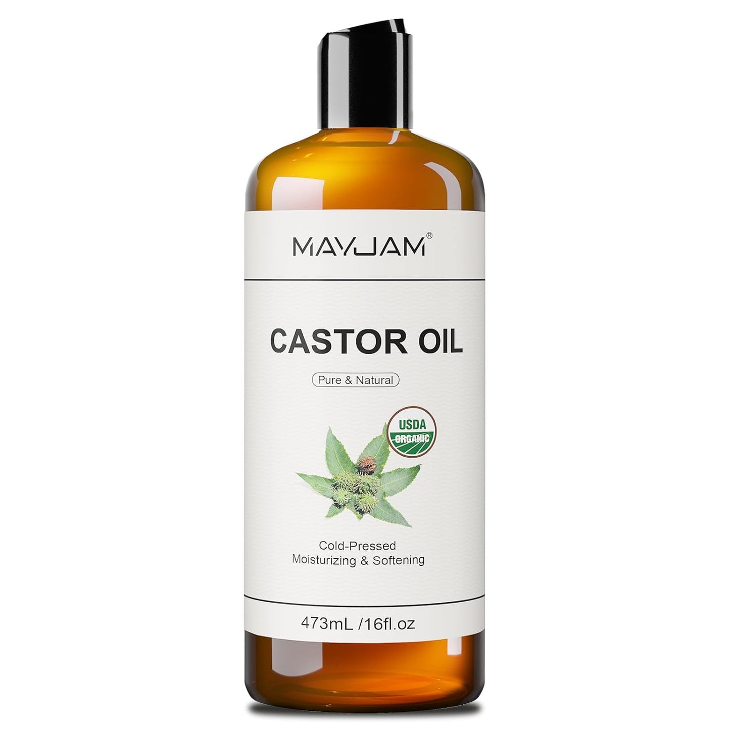 MAYJAM Organic Castor Oil 16 oz, 100% Pure Cold Pressed Castor Oils for Hair Growth, Eyebrows, Eyelash, USDA Certified Caster Carrier Oil for Body, Skin & Face Moisturizer