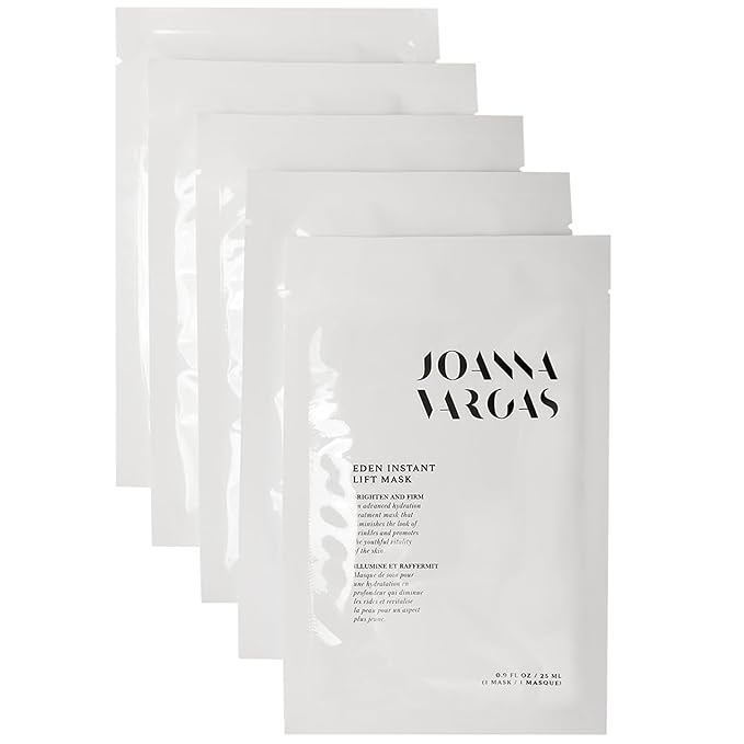 Joanna Vargas Eden Face Masks for Women - Hydrating Sheet Mask with CoQ10 & Hyaluronic Acid - Instant Lift Face Mask Sheet for Fine Lines & Wrinkles - Firming Facial Mask for All Skin Types - 5 Sheets