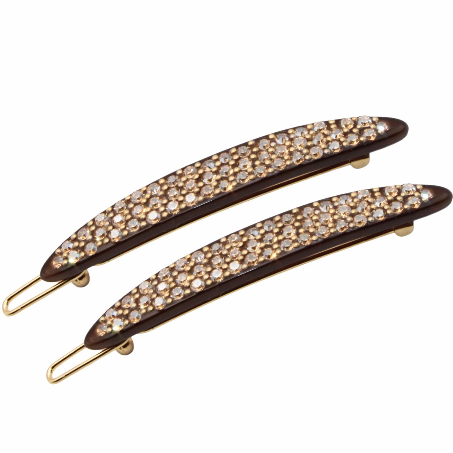 French Amie Narrow Oblong Small 2 1/4" Celluloid Acetate Set of 2 Side Slide In Hair Clip Barrettes with Tige Boule Clasp for Girls and Women, Made in France (Tortoise Shell)