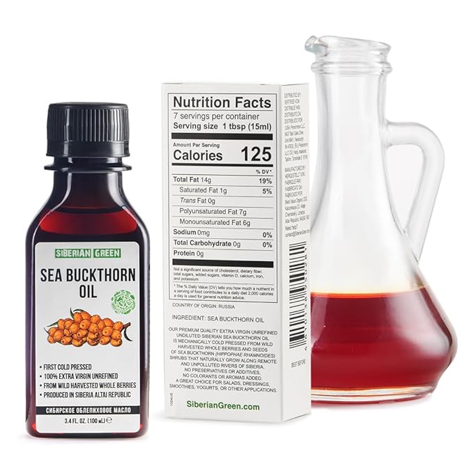 Siberian Sea Buckthorn Oil | 100% Natural Extra Virgin Cold Pressed 100 ml / 3.4 fl oz | Unrefined Raw Vegan | Exclusive Healthy Diet Food Grade