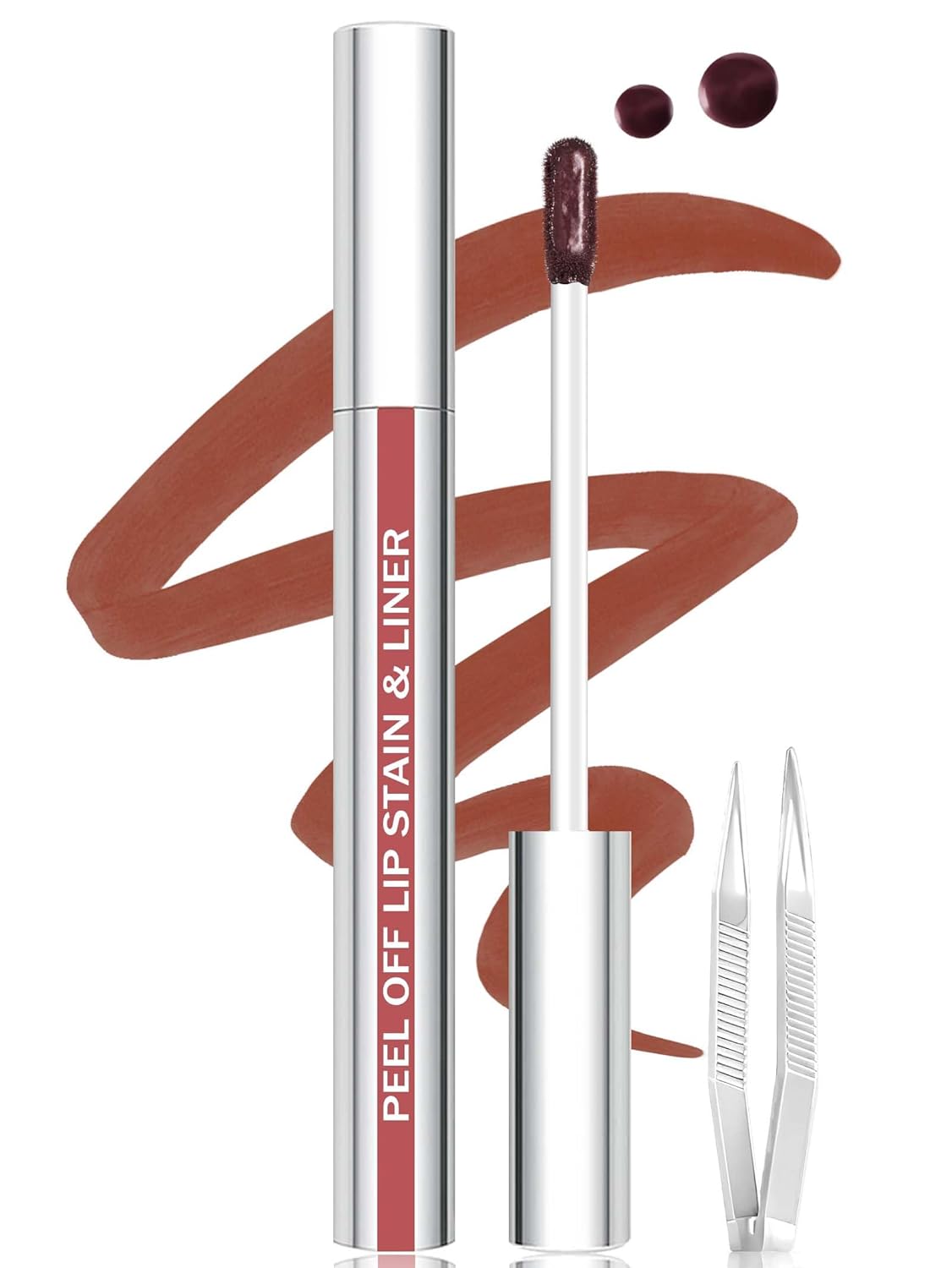 Lip Stain Peel Off Lip Liner Stain with Tweezer, Long Lasting Matte Lip Tint Tattoo, Highly Pigmented Color Lip Makeup, Waterproof Lipstick, Transfer-proof Lipstain for Women, Cocoa