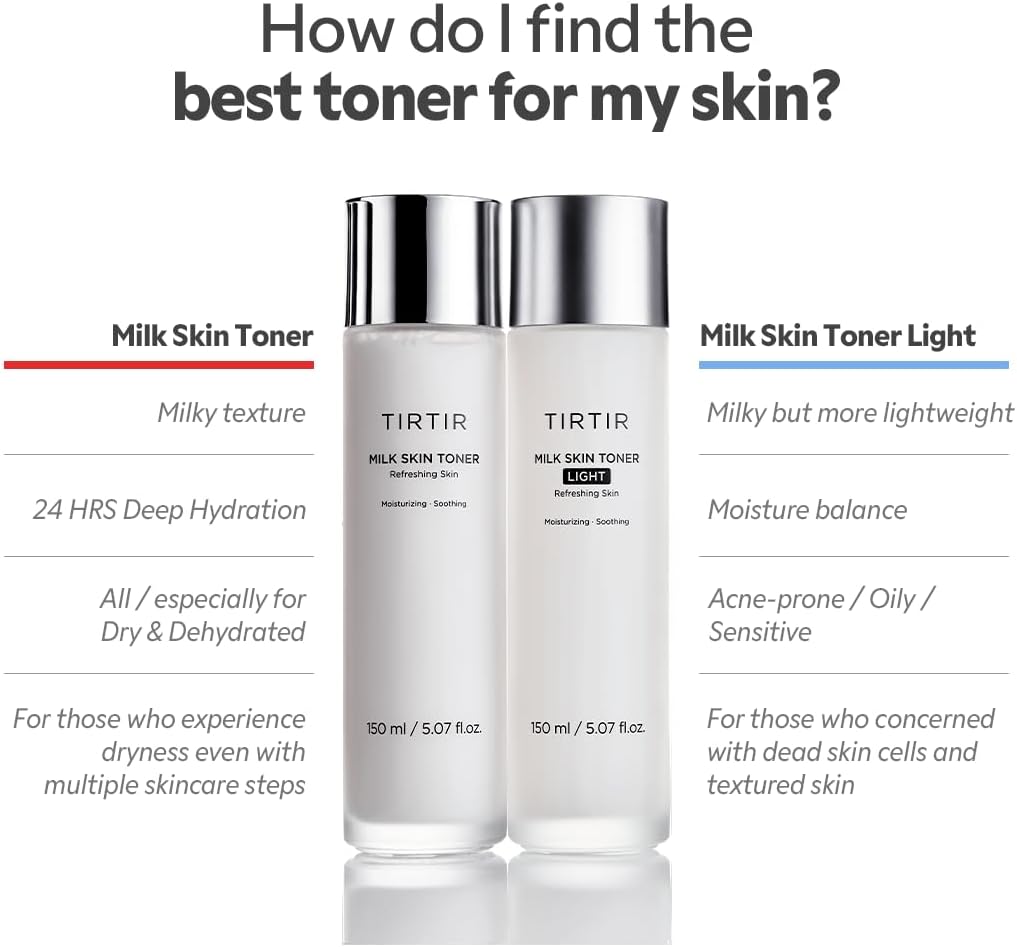 TIRTIR Milk Skin Rice Toner Light | Instant Hydration with 4% Niacinamide, Pantenol, Lightweight, Pore-Tightening, Vegan, Acne-Prone, Oily Skin, Fungal Acne Safe, Korean Skin Care, 5.07 Fl Oz