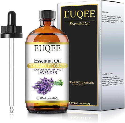 Lavender Essential Oil 118mL Pure Lavender Oil Large Capacity Essential Oil with Glass Dropper for Diffuser, DIY Candle - 4Fl. Oz