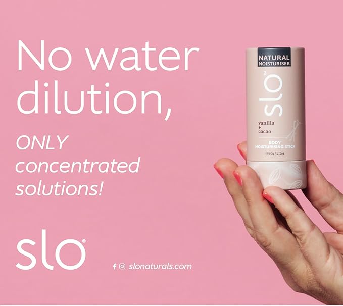 Slo | Natural Moisturising Stick - All Natural Ingredients, Vegan & Cruelty Free, Hydrating, Plastic Free, Paper Packaging | Rose + Vanilla, (2.11oz/60g)